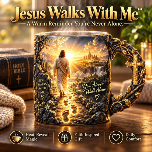 🔥Last Day 49% OFF🔥✝️ Jesus Walks With Me™ – Heat-Reveal Faith Mug | You Are Never Alone