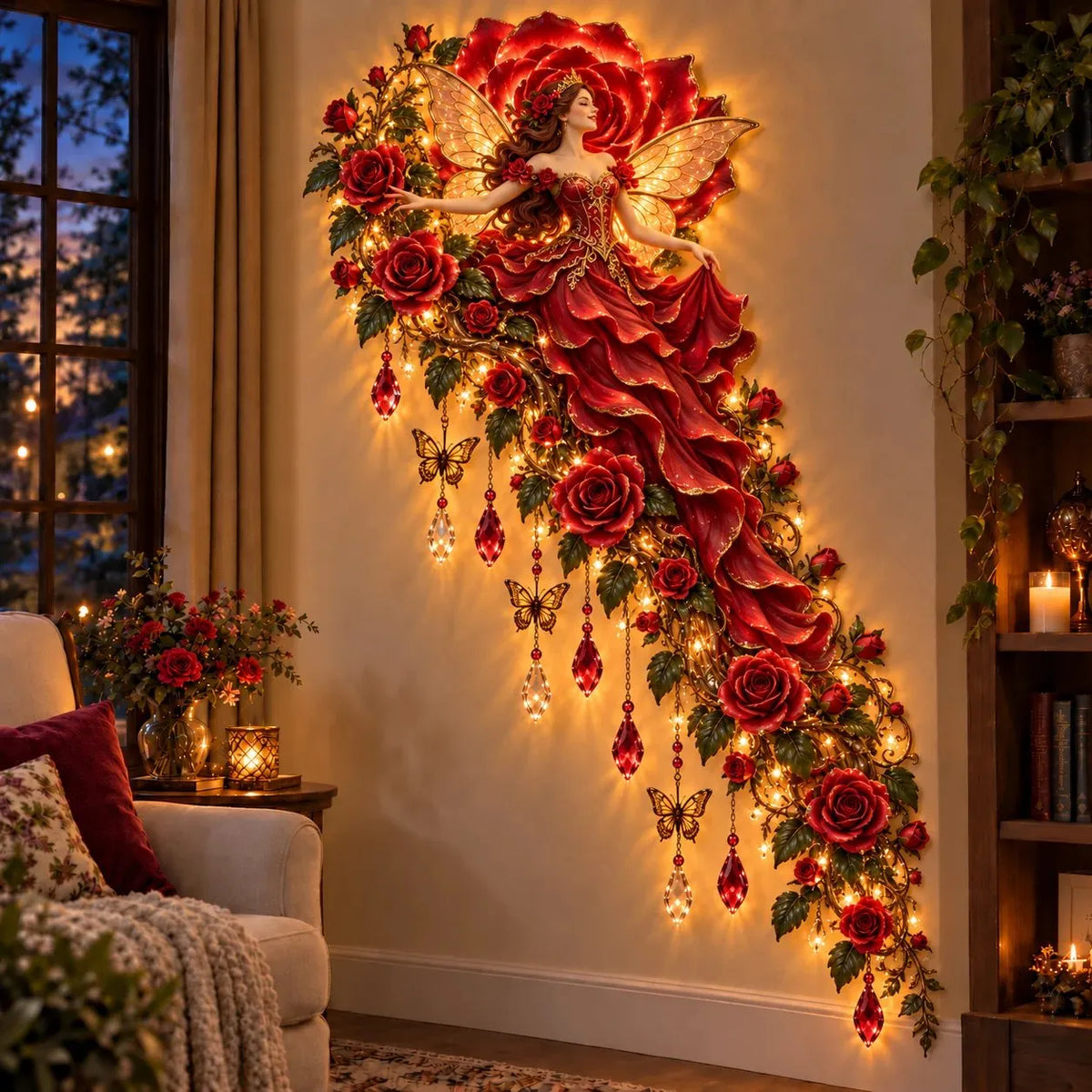 🌹🧚‍♀️Enchanted Flower Fairy Wall Light✨Cascading Floral Decoration