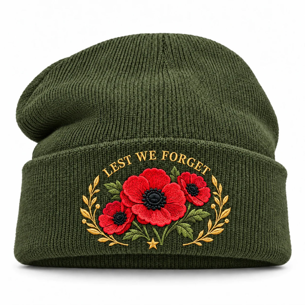 "Lest We Forget" Poppy Embroidered Beanie