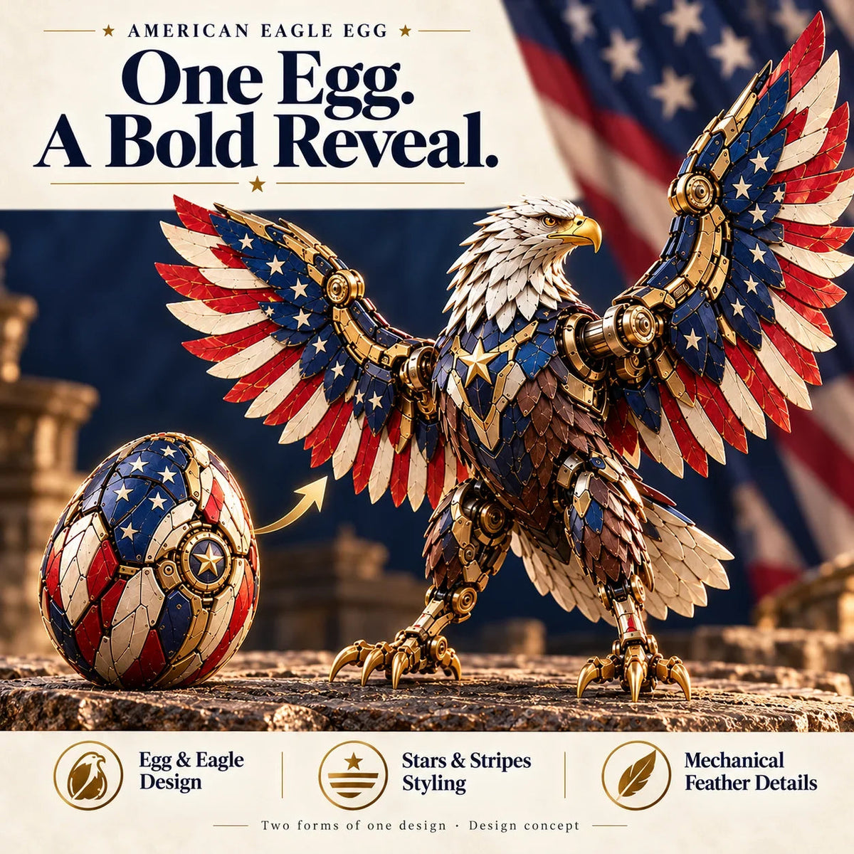 🔥last Day 49% Off -🦅 American Eagle Transforming Egg – Stars & Stripes Mechanical Figure With Bold Wing Details！！！