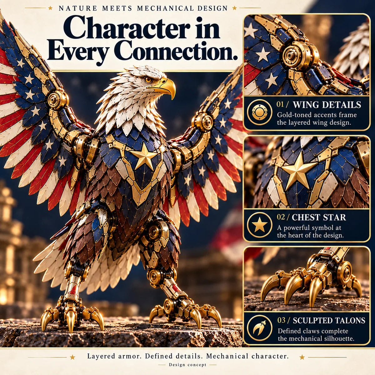 🔥last Day 49% Off -🦅 American Eagle Transforming Egg – Stars & Stripes Mechanical Figure With Bold Wing Details！！！
