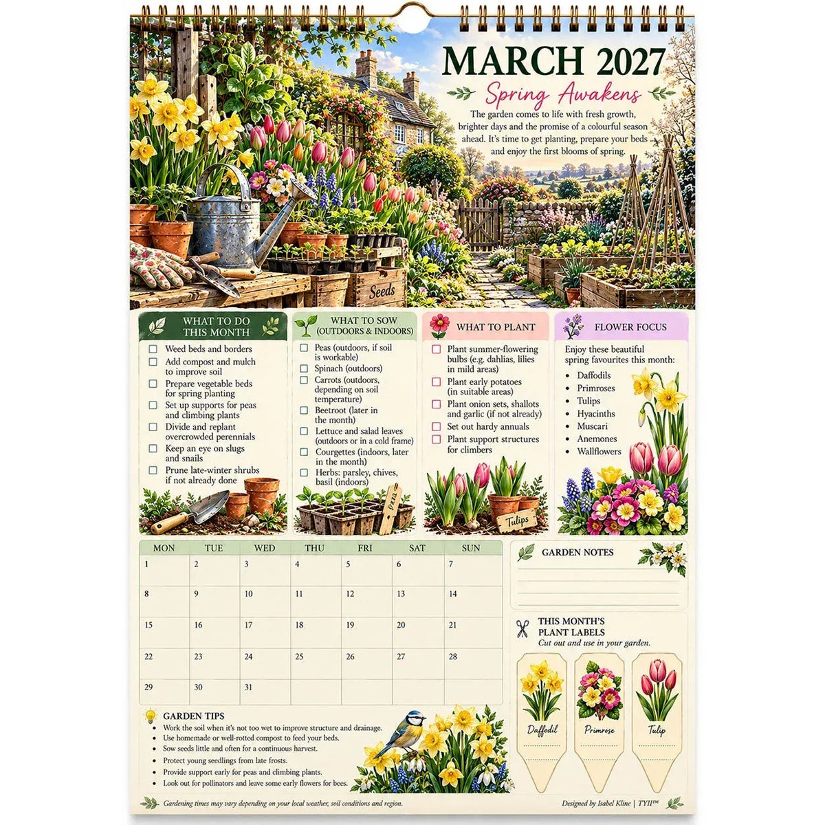 🌿2027 Four Seasons Gardening Calendar & Monthly Planner | Planting Guide, Garden Tasks & Plant Labels🌱