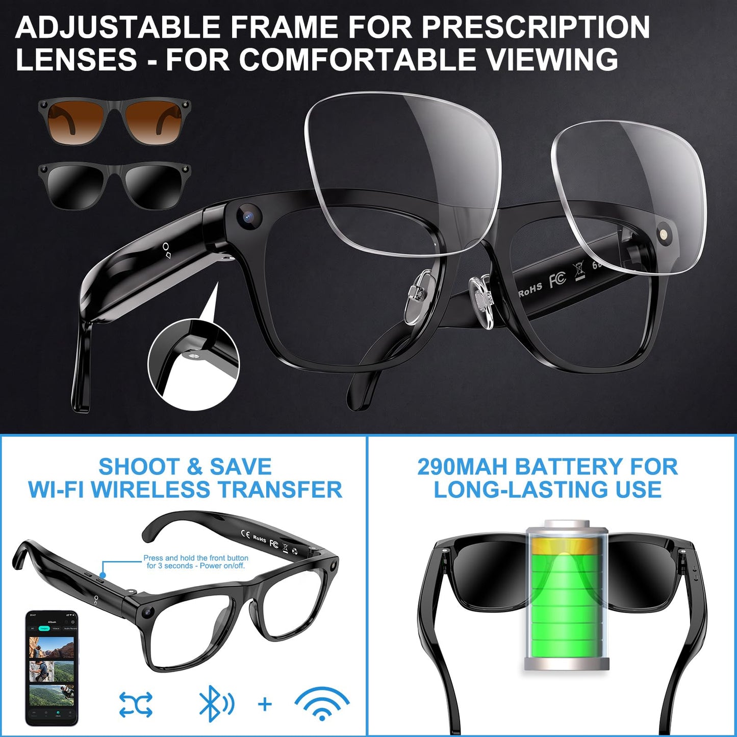 🕶️AI Smart Glasses with 4K Camera, Real-Time Translation & Open-Ear Audio