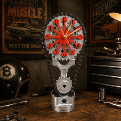 Rotating Timing Chain Gear Clock – Mechanical Piston Desk & Wall Clock
