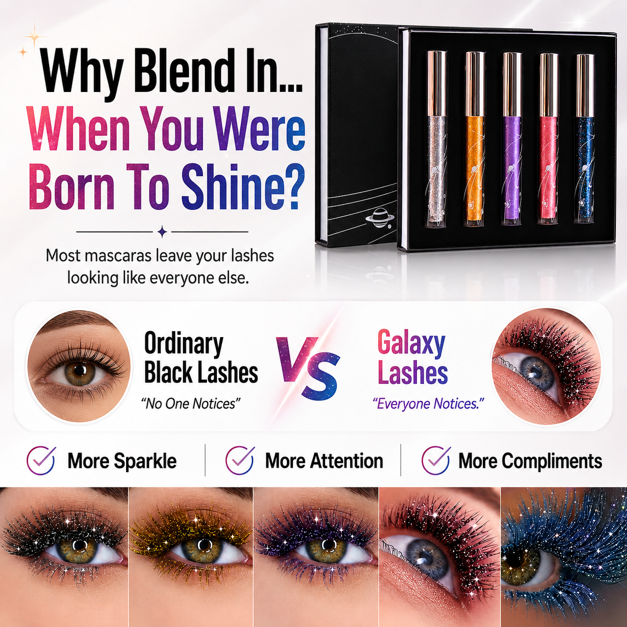 🔥Last Day 50% OFF🌈5-Color Glitter Mascara 🌟Set – Sparkling Lash Makeup Gift Kit🌈✨Mascara✨