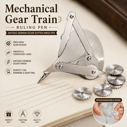 ✒️ Mechanical Gear Train Ruling Pen – Vintage German Silver Precision Dotting Pen