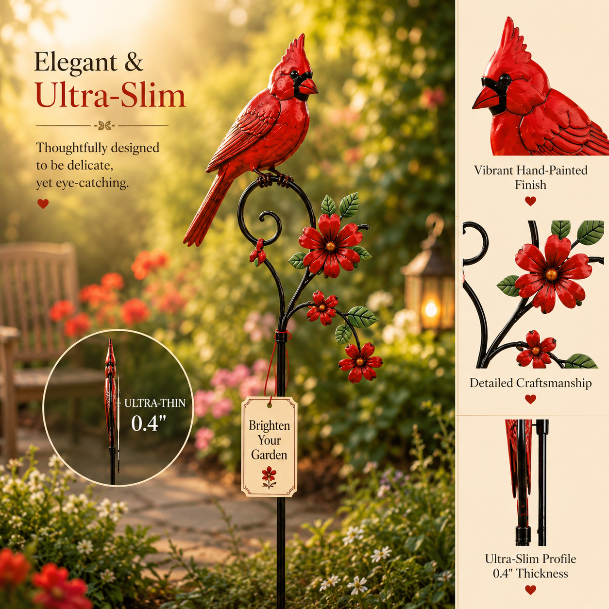 🐦 Red Cardinal Garden Stake Decoration – Bring Vibrant Color & Timeless Charm to Your Garden
