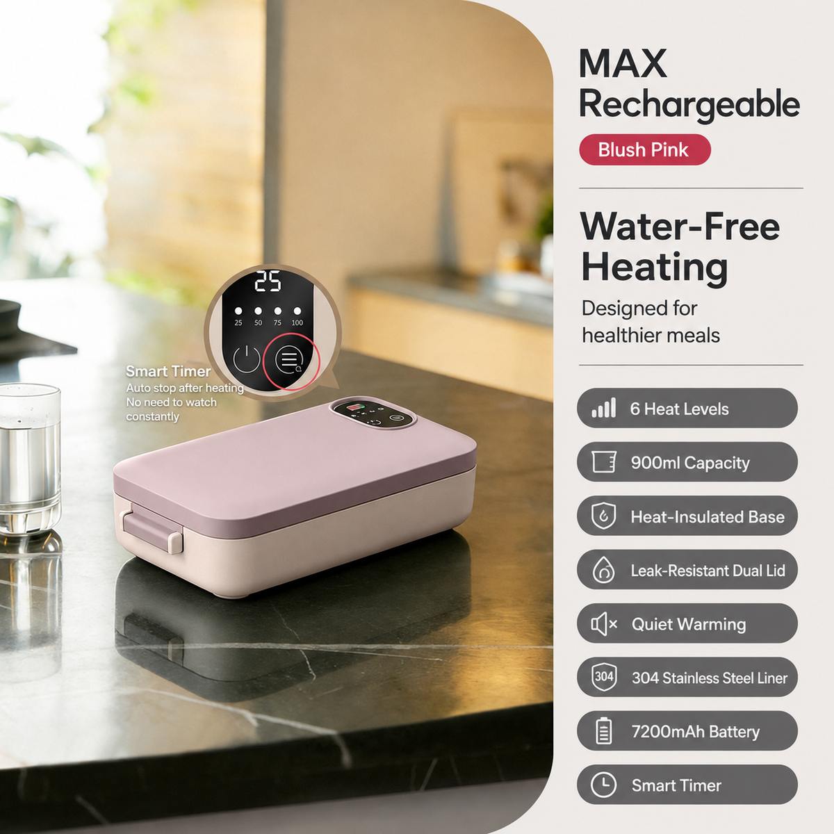 🔥🍱Portable Electric Lunch Box – Self-Heating, 7200mAh, 304 Stainless Steel 🔋🌡️