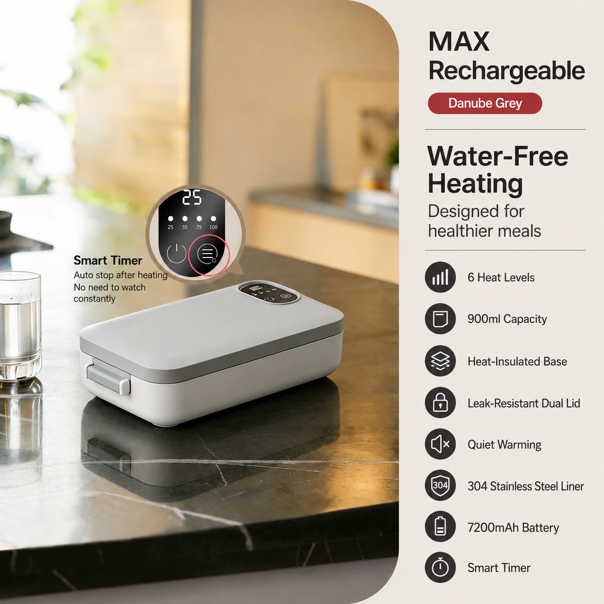 🔥🍱Portable Electric Lunch Box – Self-Heating, 7200mAh, 304 Stainless Steel 🔋🌡️