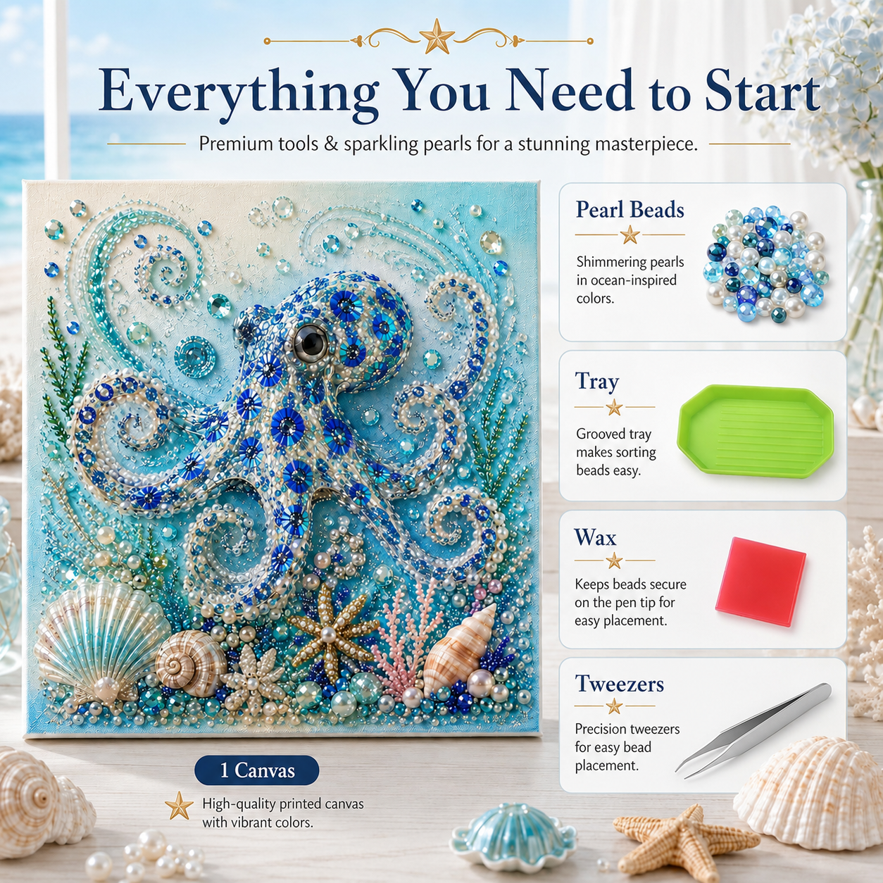 🔥 Up To 61% OFF Sale - 🌊✨ Ocean Theme Pearl Art DIY Kit – Relaxing DIY Craft to Create Stunning Coastal Artwork