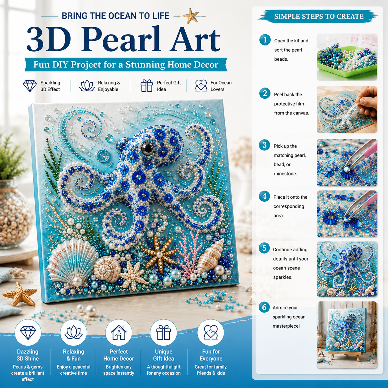 🔥 Up To 61% OFF Sale - 🌊✨ Ocean Theme Pearl Art DIY Kit – Relaxing DIY Craft to Create Stunning Coastal Artwork