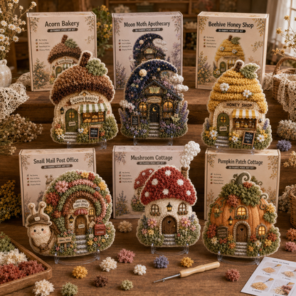 🍄 Whimsical Mushroom Village Punch Needle Kit – 3D DIY Fabric Art Craft