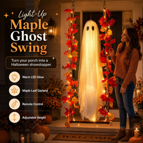 👻Free Shipping🍁Light-Up Maple Ghost Swing Halloween Decoration