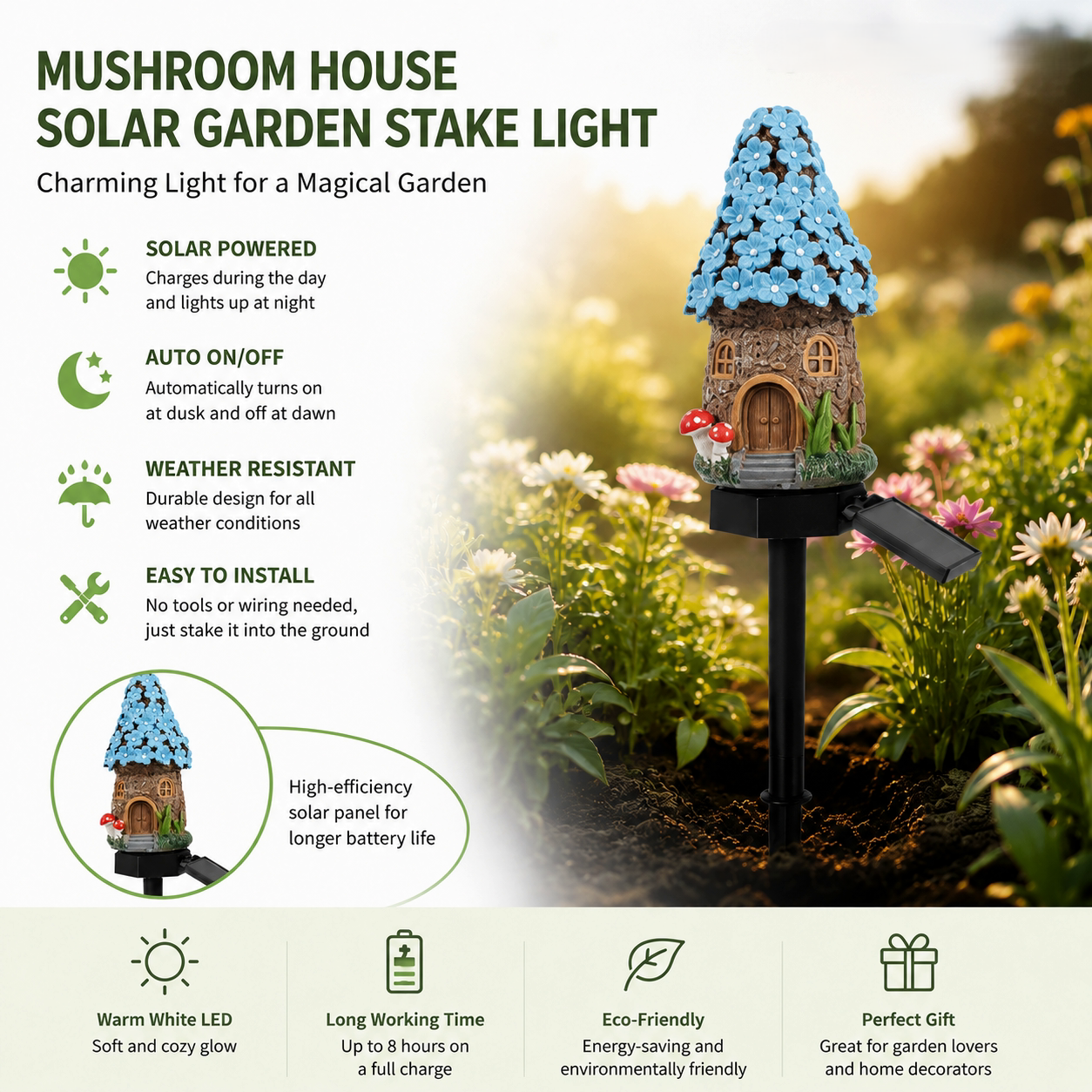 🔥Last Day 55% OFF 🔥 Solar Fairy-Tale Mushroom Cottage Garden Light