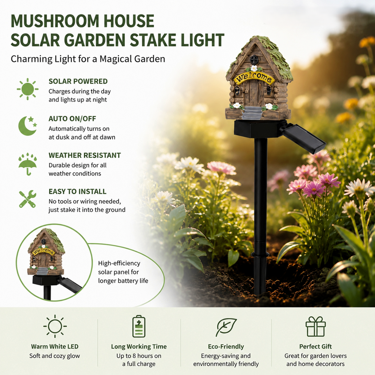 🌙✨✨Solar Mushroom Cottage Garden Light – Warm Fairy-Tale Glow for Flower Beds