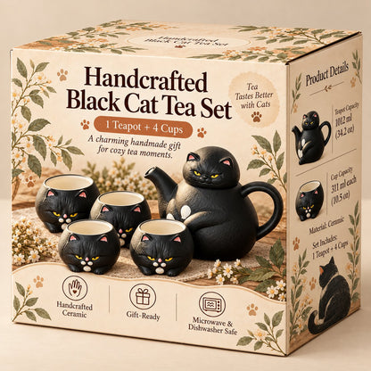 Handcrafted Calico Cat Teapot & Cup Set