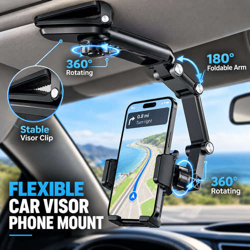 🔥HOT SALE-📱New 1080° Multi-function Sun Visor Universal 360 Degree Rotating Phone Holder✨