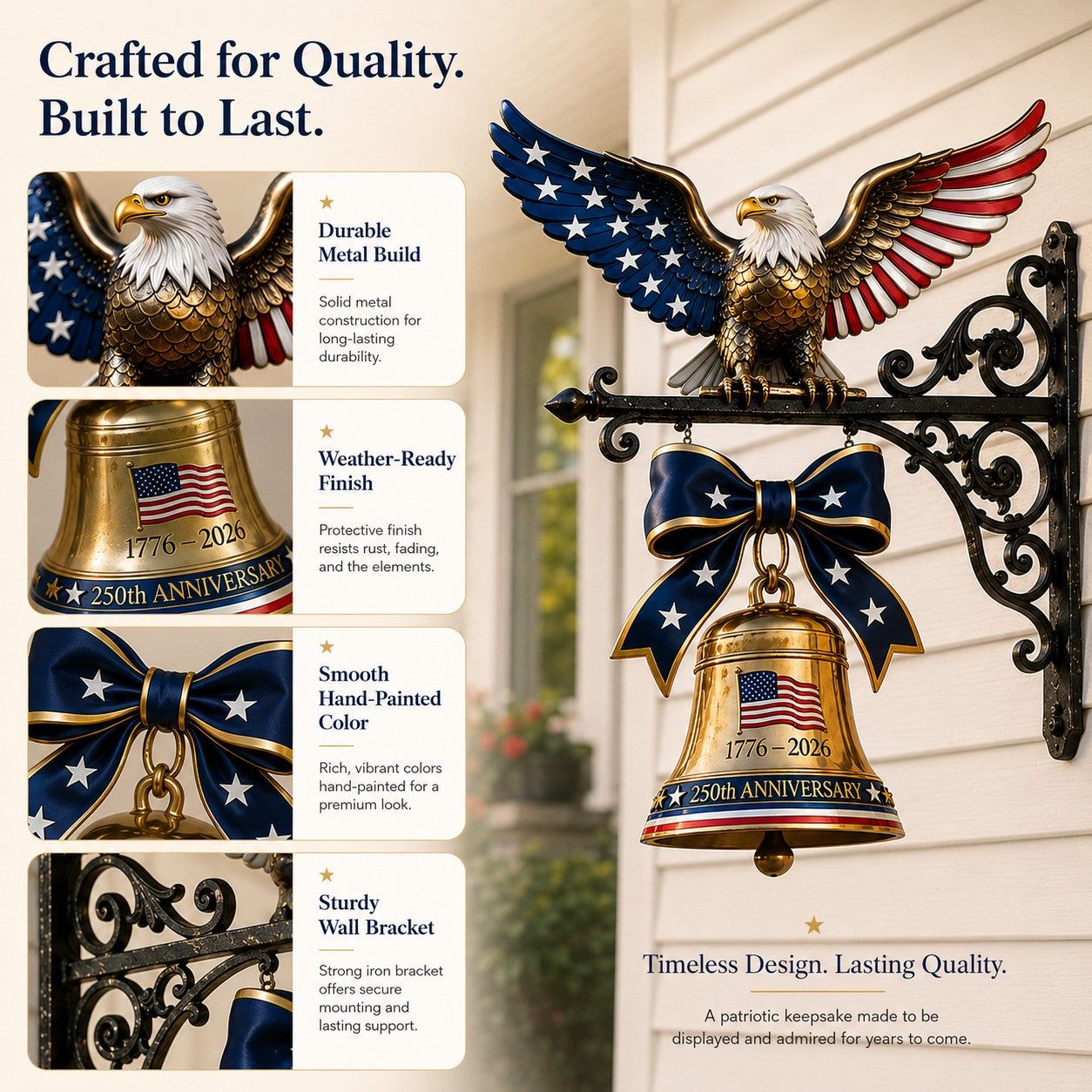 🔔 Commemorative Eagle Bell | Vintage Cast Iron Bracket | Handcrafted Detail