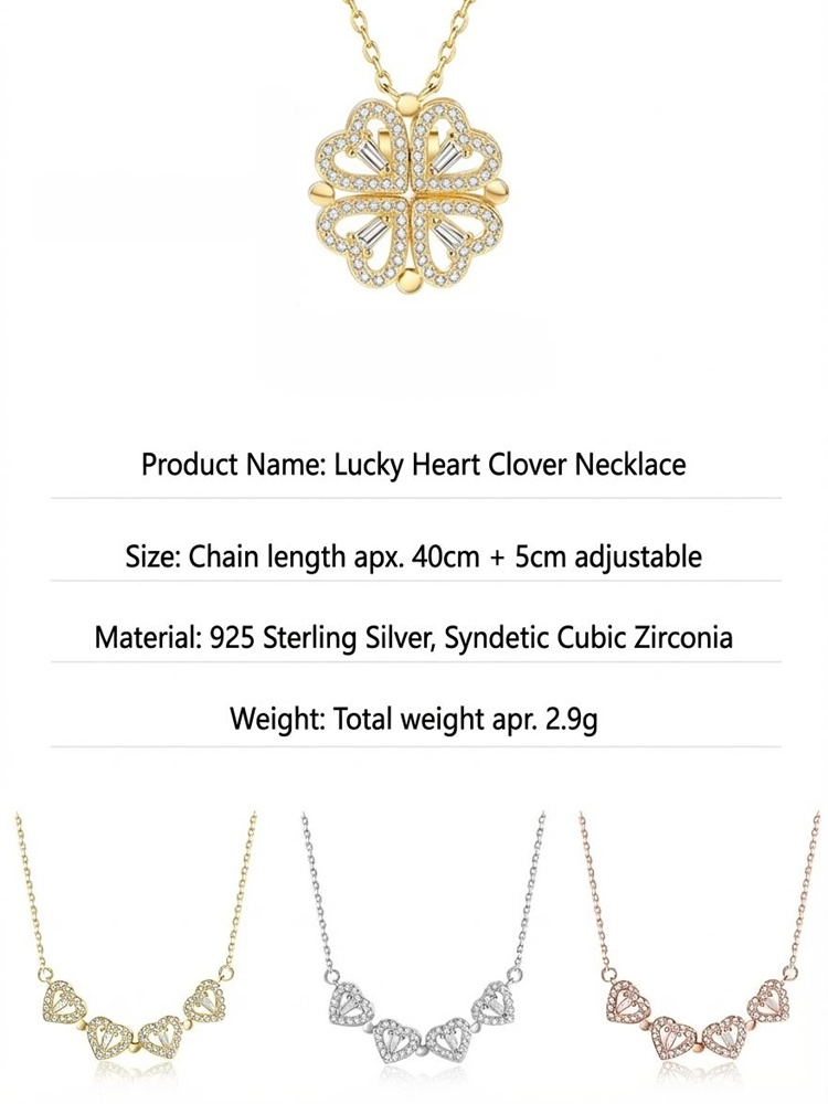 🍀Today 50% OFF-Transformable Lucky Heart Clover Pendant Necklace💎 | The Gift She'll Never Take Off