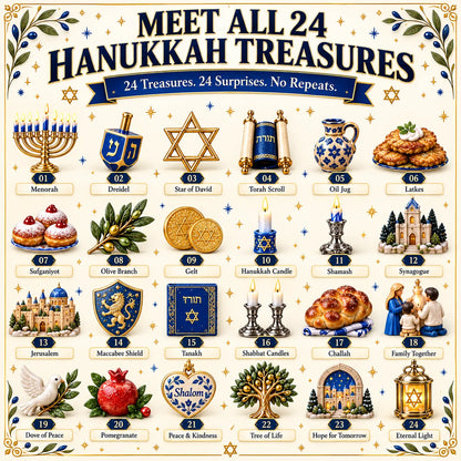 🔥Buy 2 Get 20% OFF🔥24 Treasures of Hanukkah – Traditions, Symbols & Light Countdown Calendar