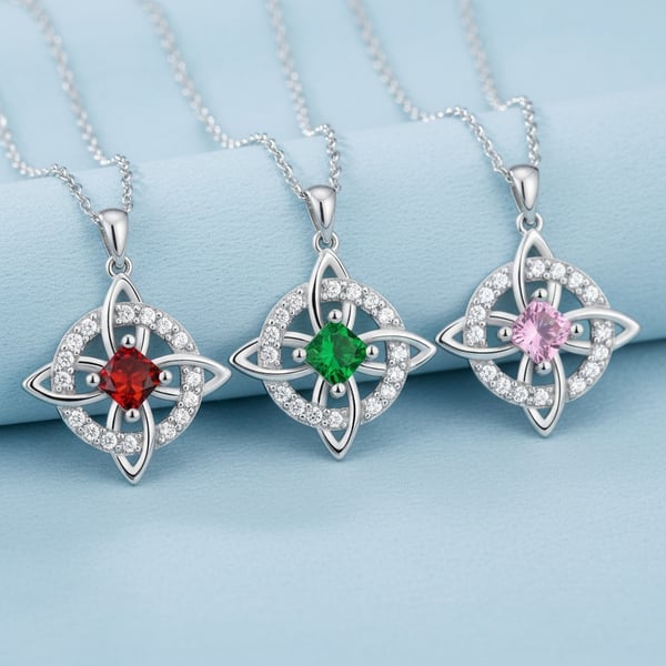 ✨ Mystical Birthstone Witches Knot Necklace – Natural Crystal 🔮💞Protect Your Loved Ones