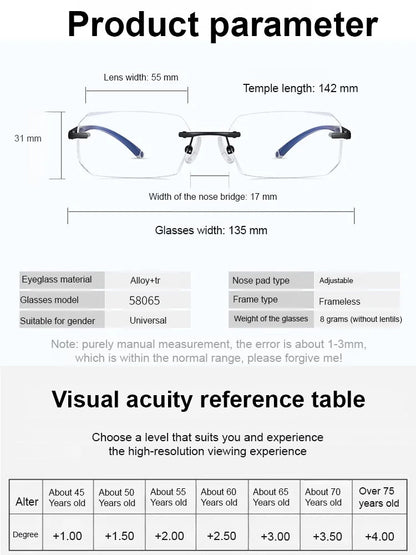 ❤️‍🔥Metal frameless trimmed high-end reading glasses👓️,imported materials,Limited-time sale 50% Off
