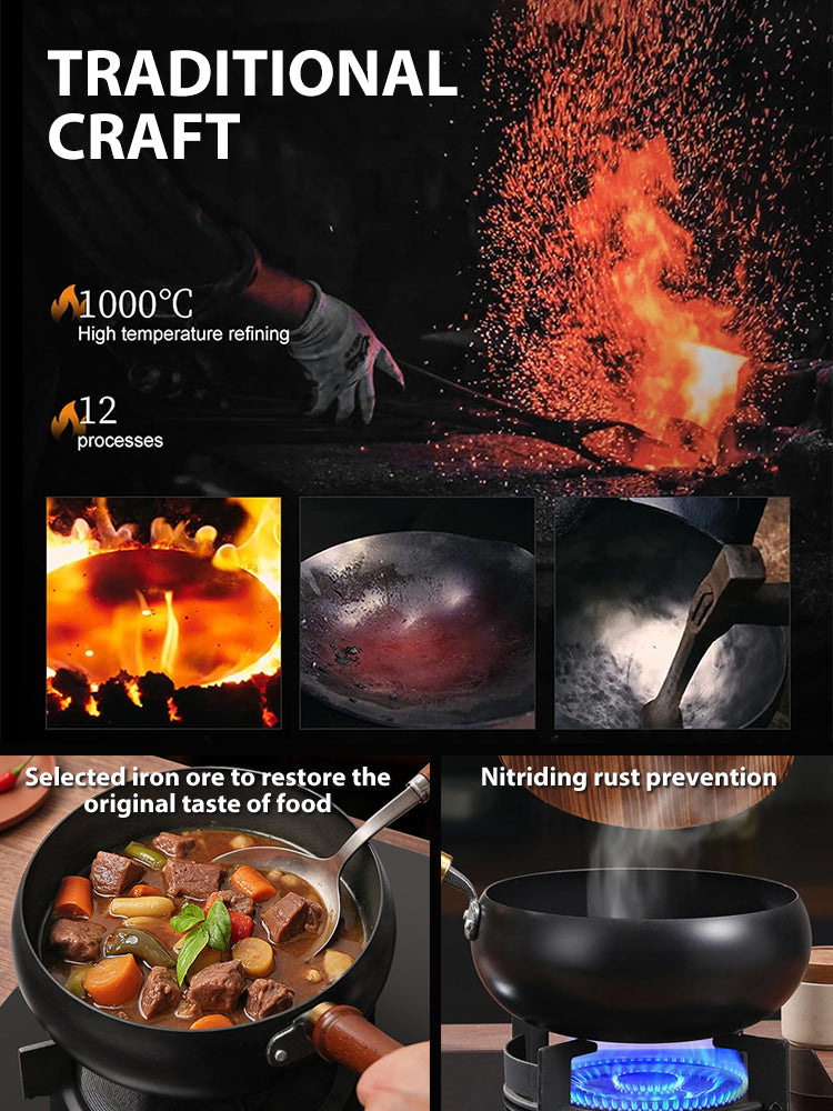 🥘 Authentic Handmade Pure Iron Pan | PFOA-Free | All Stoves Compatible | Physical Non-Stick | Boost Iron Levels ✨