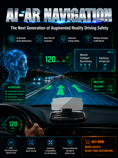 🚗 AI Smart Car HUD Display | Solar Powered | Zero Wiring Setup | Night Vision Radar 🛡️