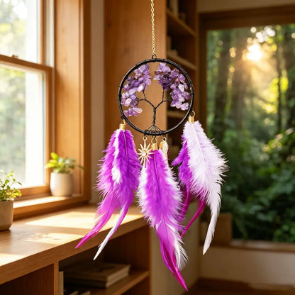 🌿 TODAY ONLY — SAVE 50% ✨ Crystal Tree of Life Feather Hanging | Colorful Boho Window & Wall Decor