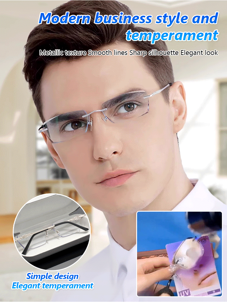🔥Metal Frameless Highgrade Reading Glasses👍Blocks Blue Light, Radiation, and ultraviolet rays, Relieves Eye Fatigue👓️