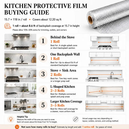 Self-Adhesive Aluminum Foil Kitchen Backsplash Wallpaper, 15.7x118in Oil-Proof Waterproof Heat-Resistant Easy-Clean Peel-and-Stick Silver Contact Paper for Countertops, Cabinets