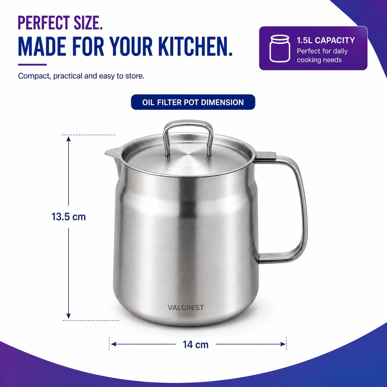 304 Stainless Steel Oil Filter Pot with Fine Mesh Filter & Frying Basket – 1.5L