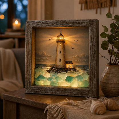 🌊✨ Coastal Lighthouse Sea Glass Night Light – Bring The Ocean Home