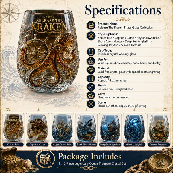 🌊 Legendary Ocean Treasure Crystal Set for Whiskey Lovers & Home Bar Collectors ⚓✨