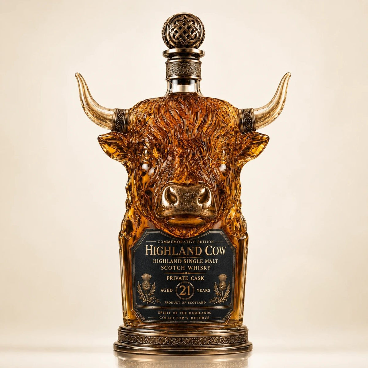 🐂Highland Cow Private Cask 21 Years Cow Head Shaped Scotch Whisky Bottle