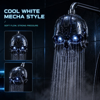 🚿👾Cyber Mecha Skull Color Changing LED Pressure Boost Shower Head