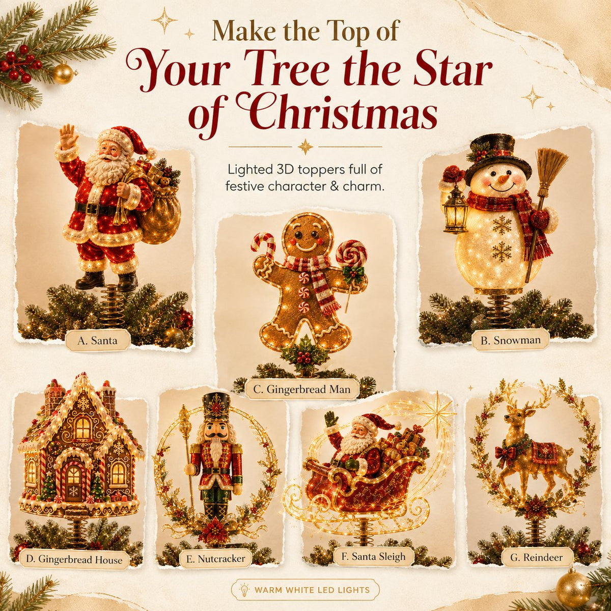 ⏳ Last Day 50% OFF – 🎅  Lighted Christmas Tree Topper Collection ✨