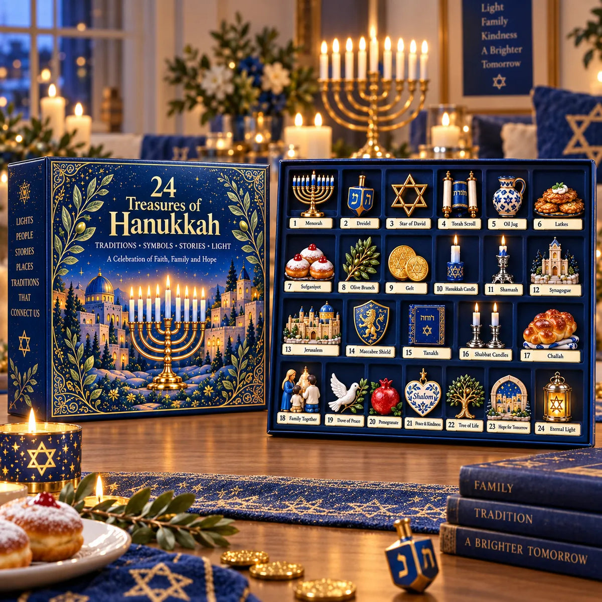 🔥Buy 2 Get 20% OFF🔥24 Treasures of Hanukkah – Traditions, Symbols & Light Countdown Calendar