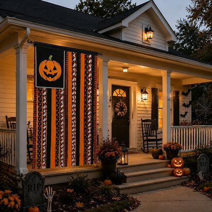 Halloween Banner Flag Pre-Lit Pumpkin Fabric Ribbon