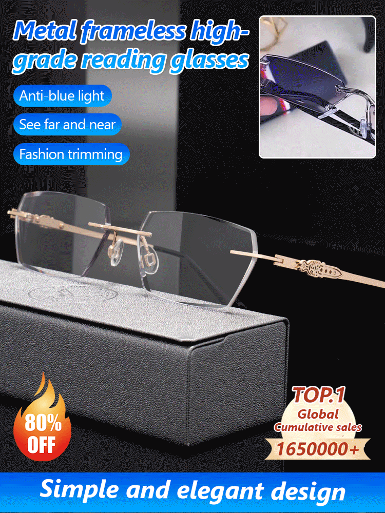 🔥Metal Frameless Highgrade Reading Glasses👍Blocks Blue Light, Radiation, and ultraviolet rays, Relieves Eye Fatigue👓️