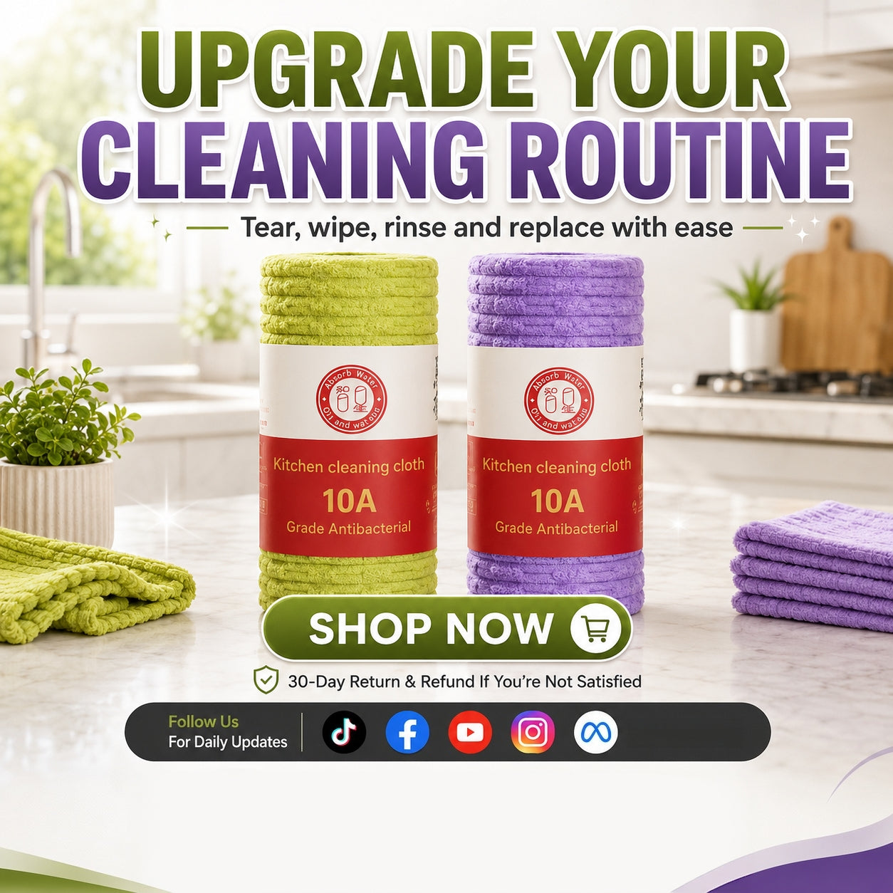 Multipurpose Reusable Tear-Off Cleaning Cloth Roll